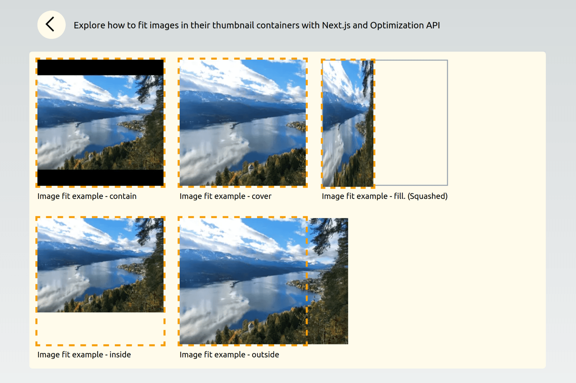 Thumbnails with different 'image fit' modes