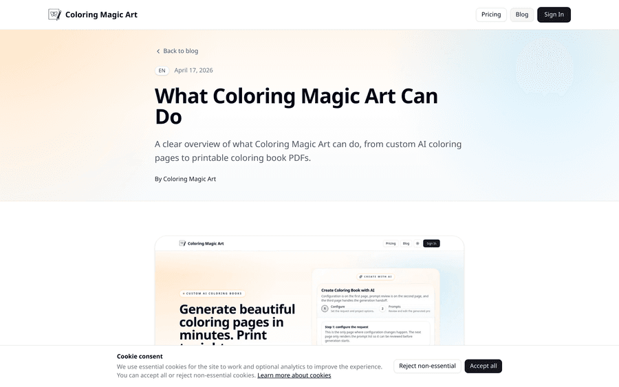 Article page showing printable coloring book design tips